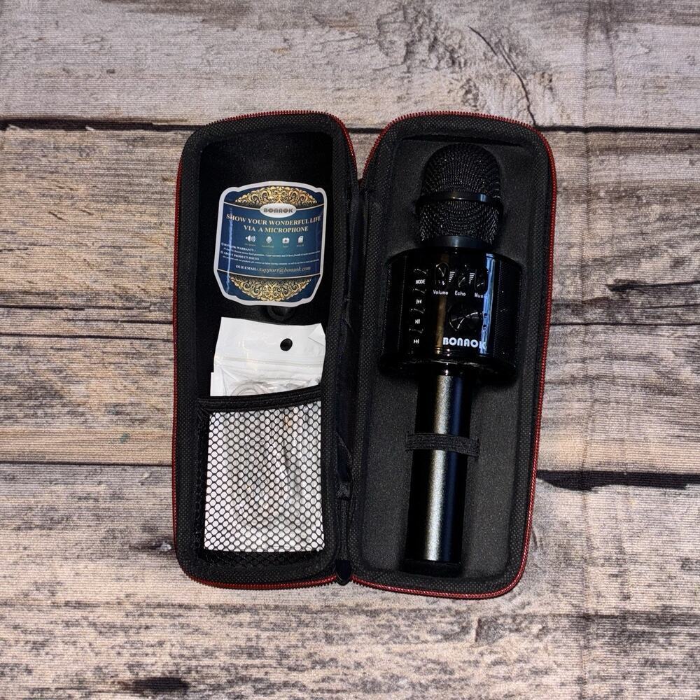 BONAOK Wireless Bluetooth Karaoke Mic 3-in-1 Handheld Speaker Black Portable